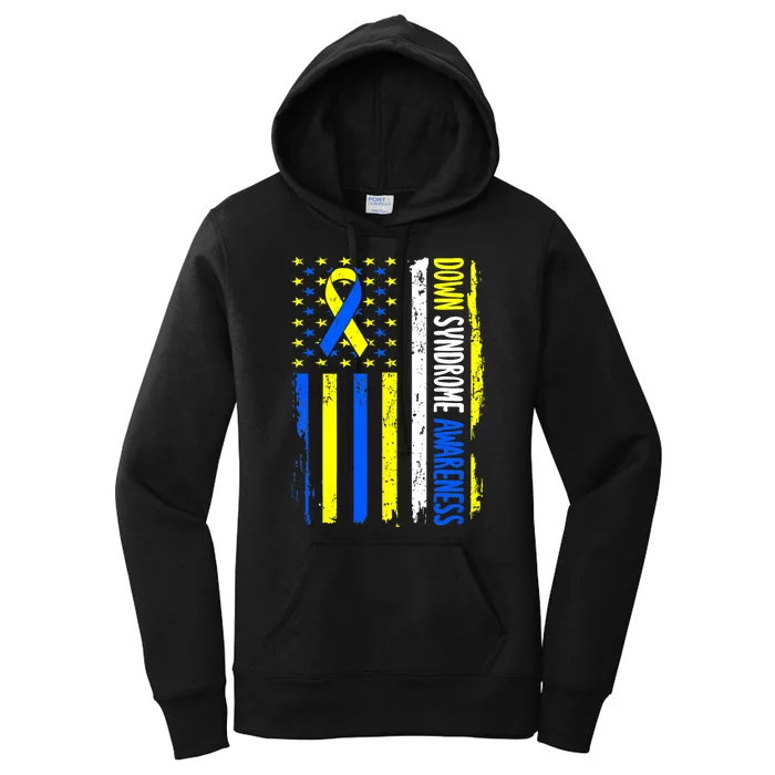 Down Syndrome Awareness American Flag T21 Down Syndrome Women's Pullover Hoodie