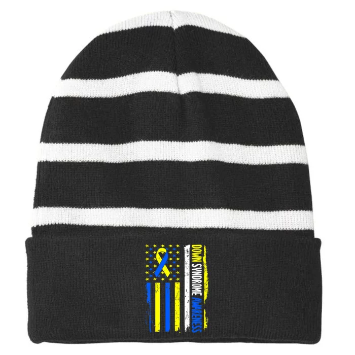 Down Syndrome Awareness American Flag T21 Down Syndrome Striped Beanie with Solid Band