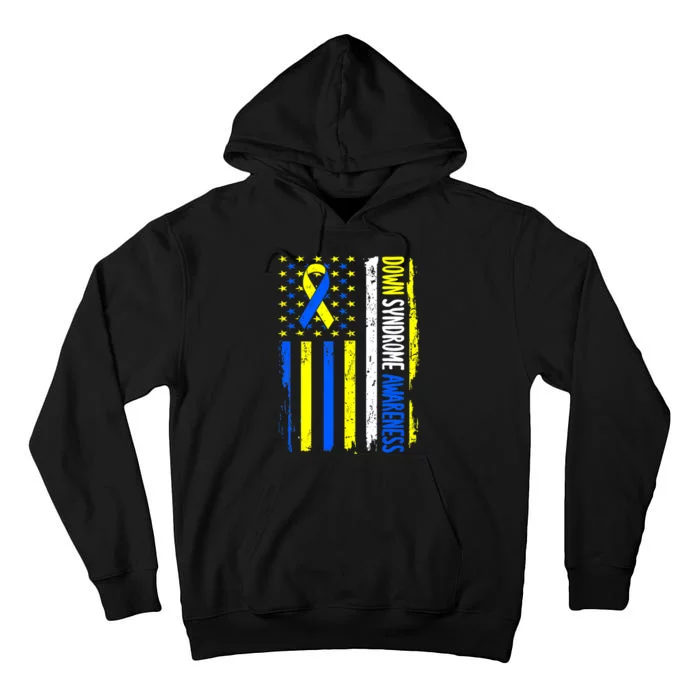 Down Syndrome Awareness American Flag T21 Down Syndrome Tall Hoodie