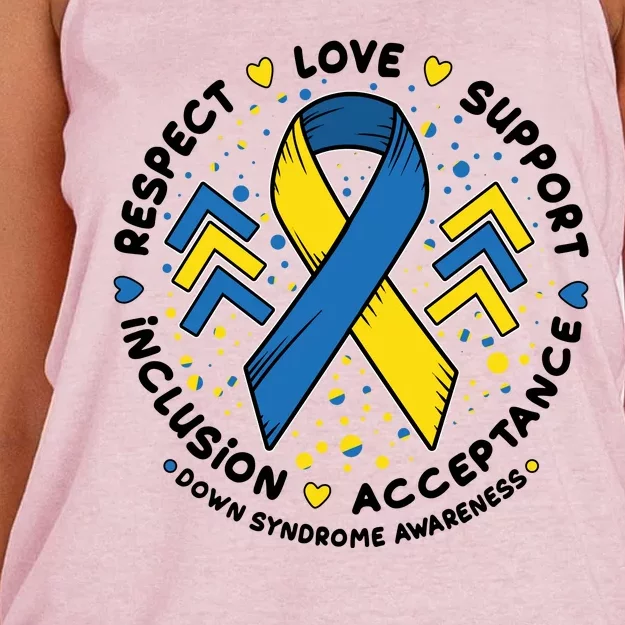 Down Syndrome Awareness Respect Love Support Inclusion Acceptance Women's Knotted Racerback Tank