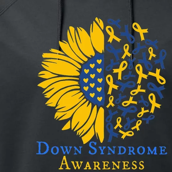 Down Syndrome Awareness Ribbon Sunflower Performance Fleece Hoodie