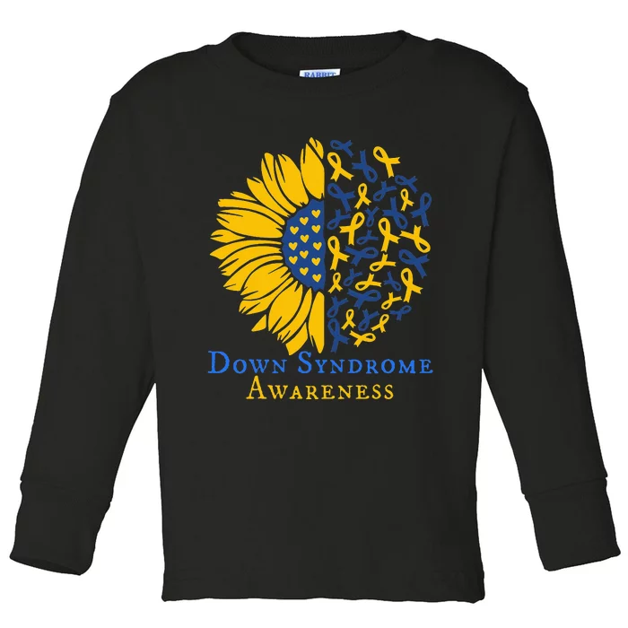 Down Syndrome Awareness Ribbon Sunflower Toddler Long Sleeve Shirt