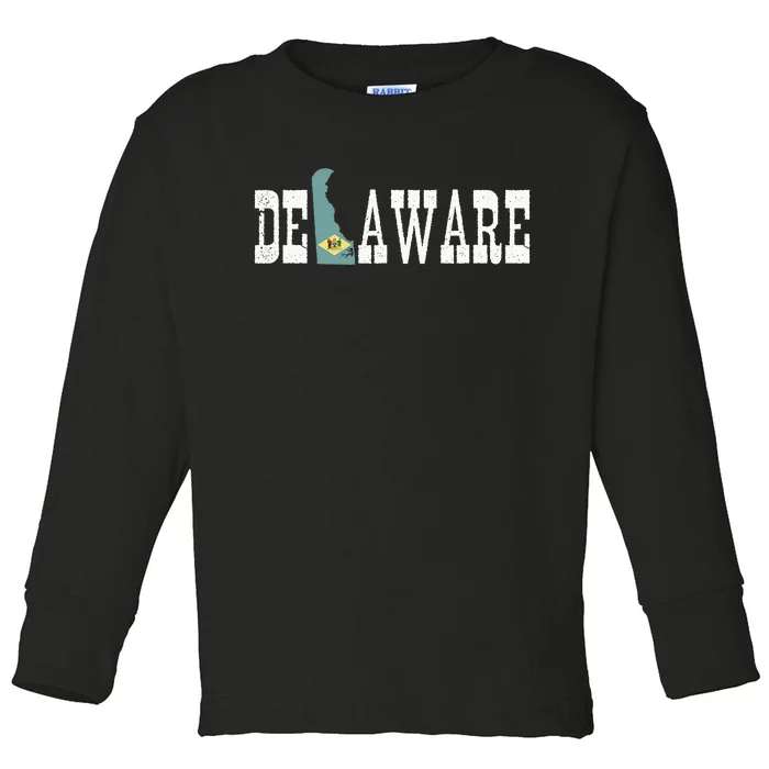 Delaware State And Delaware Flag With Pride For Delaware Toddler Long Sleeve Shirt