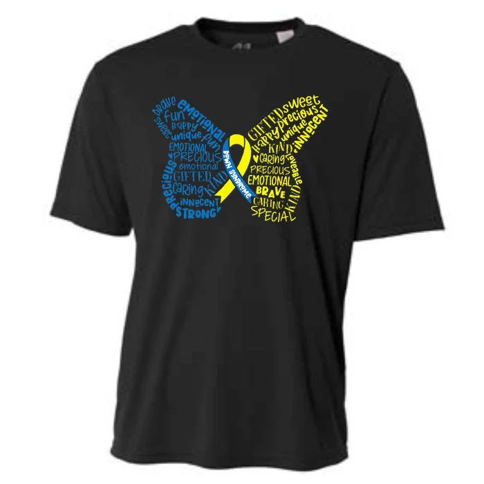 Down Syndrome Awareness Month Butterfly Word Cloud Cooling Performance Crew T-Shirt