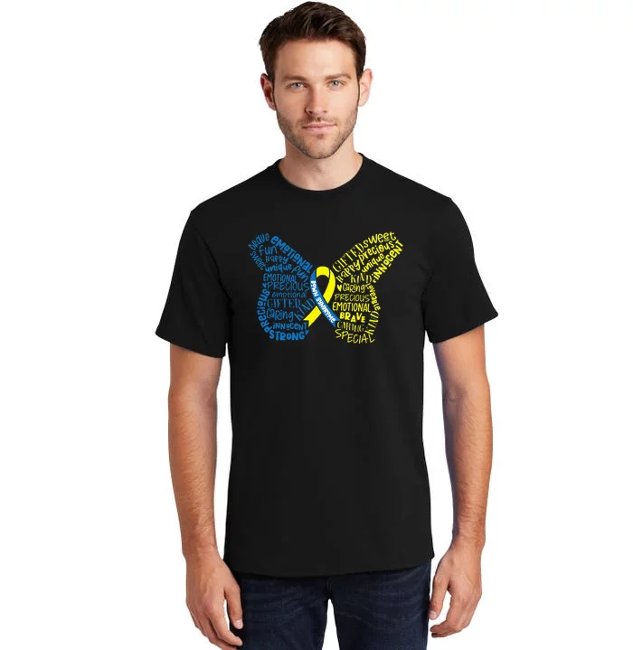 Down Syndrome Awareness Month Butterfly Word Cloud Tall T-Shirt