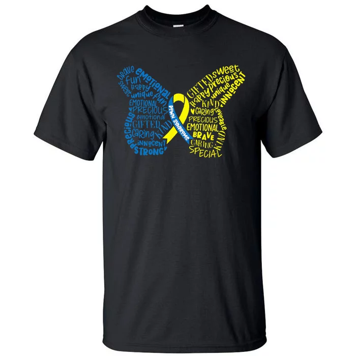 Down Syndrome Awareness Month Butterfly Word Cloud Tall T-Shirt