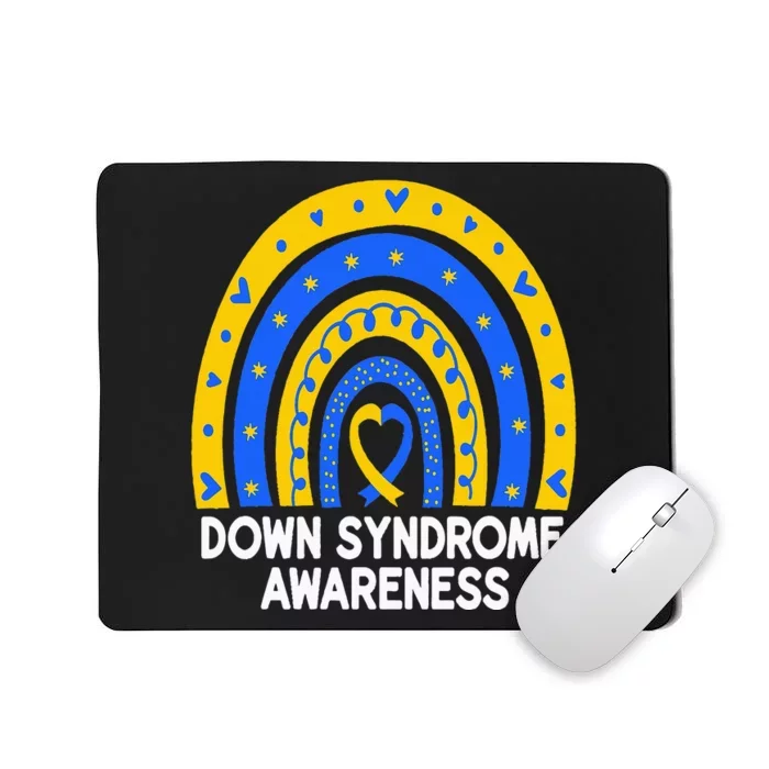 Down Syndrome Awareness Rainbow T21 Yellow Blue Ribbon Mousepad