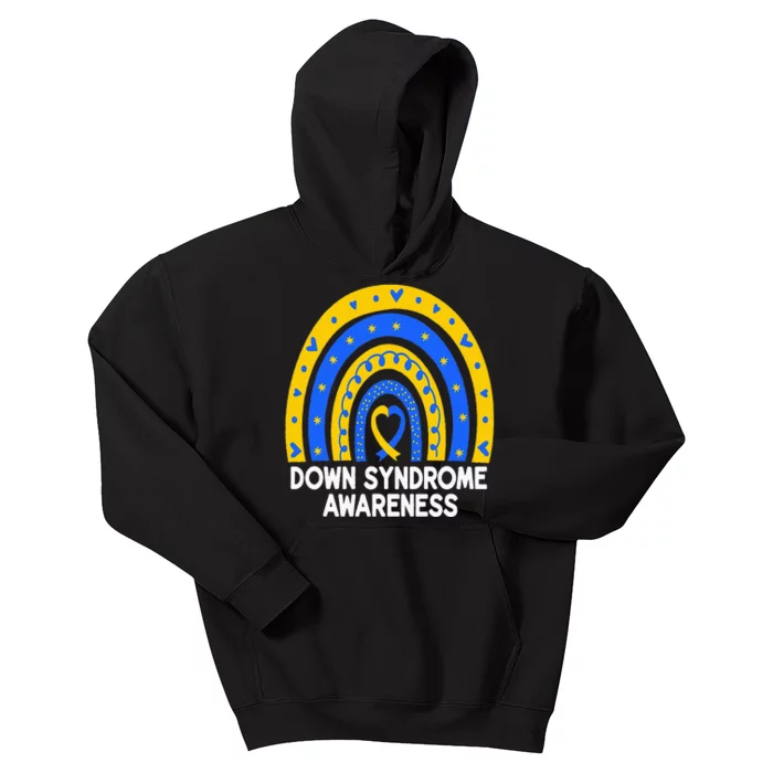 Down Syndrome Awareness Rainbow T21 Yellow Blue Ribbon Kids Hoodie