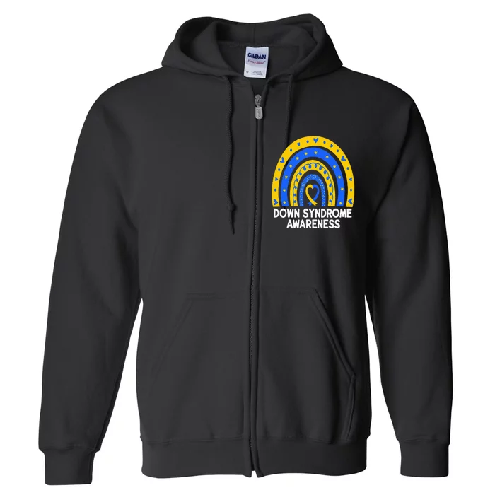 Down Syndrome Awareness Rainbow T21 Yellow Blue Ribbon Full Zip Hoodie