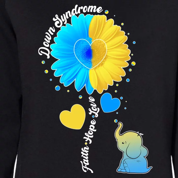 Down Syndrome Awareness Faith Hope Love Flower Elephant Womens California Wash Sweatshirt