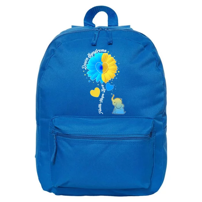 Down Syndrome Awareness Faith Hope Love Flower Elephant 16 in Basic Backpack