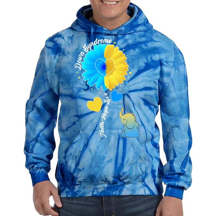 Down Syndrome Awareness Faith Hope Love Flower Elephant Tie Dye Hoodie