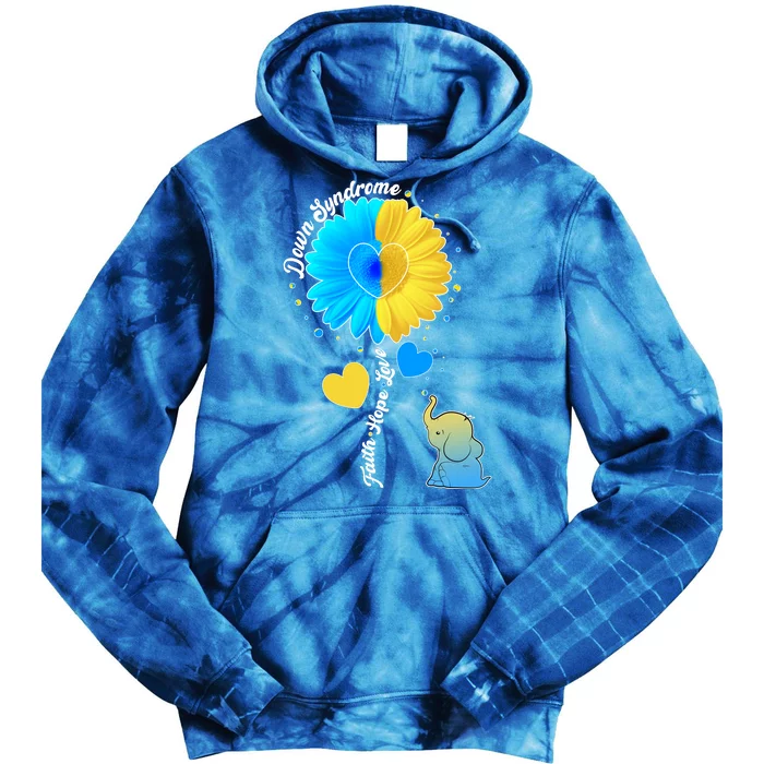 Down Syndrome Awareness Faith Hope Love Flower Elephant Tie Dye Hoodie