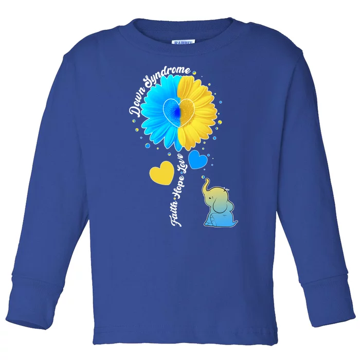 Down Syndrome Awareness Faith Hope Love Flower Elephant Toddler Long Sleeve Shirt