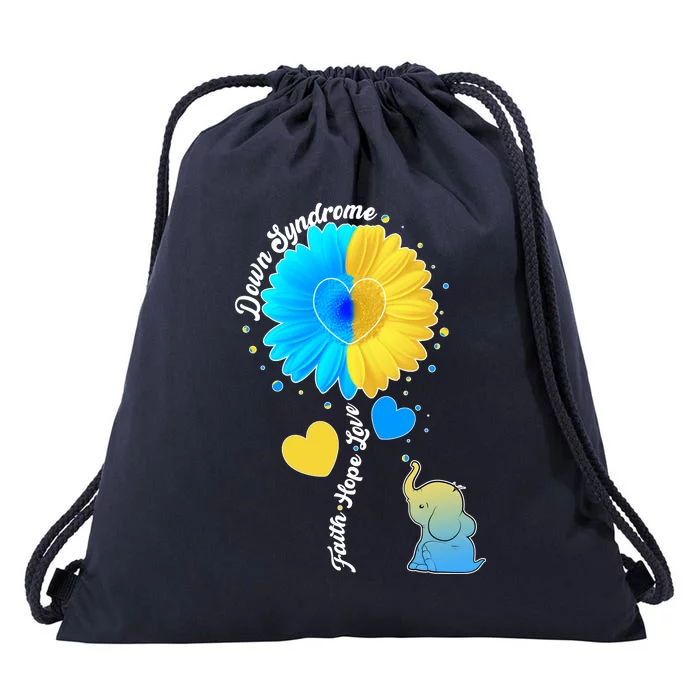 Down Syndrome Awareness Faith Hope Love Flower Elephant Drawstring Bag