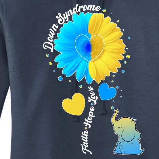 Down Syndrome Awareness Faith Hope Love Flower Elephant Women's Pullover Hoodie