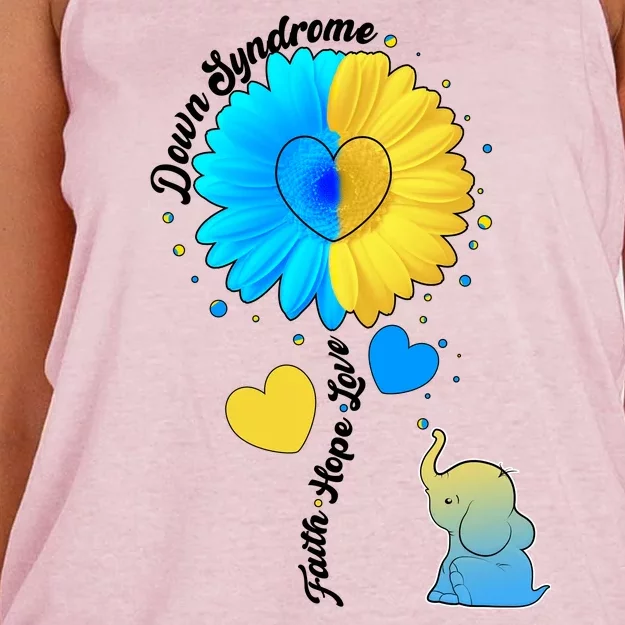 Down Syndrome Awareness Faith Hope Love Flower Elephant Women's Knotted Racerback Tank