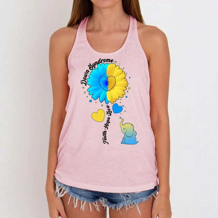 Down Syndrome Awareness Faith Hope Love Flower Elephant Women's Knotted Racerback Tank