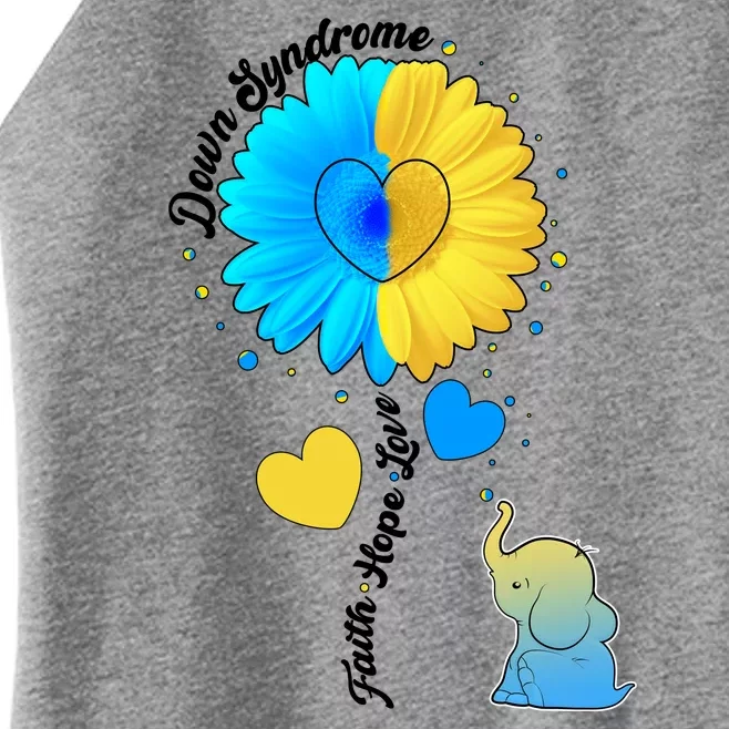 Down Syndrome Awareness Faith Hope Love Flower Elephant Women’s Perfect Tri Rocker Tank