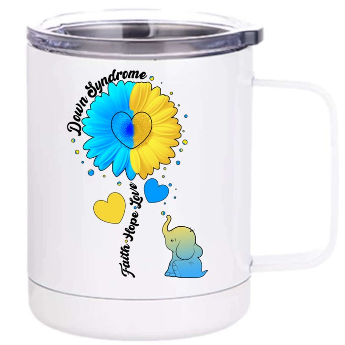 Down Syndrome Awareness Faith Hope Love Flower Elephant Front & Back 12oz Stainless Steel Tumbler Cup