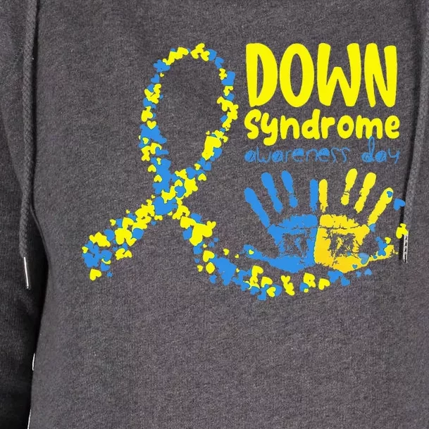 Down Syndrome Awareness Day Ribbon Womens Funnel Neck Pullover Hood