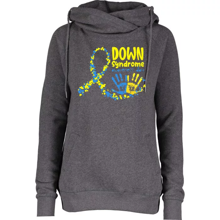 Down Syndrome Awareness Day Ribbon Womens Funnel Neck Pullover Hood