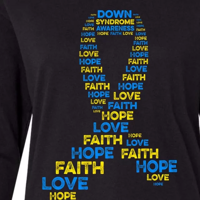 Down Syndrome Awareness Hope Faith Love Teal Ribbon Mom Womens Cotton Relaxed Long Sleeve T-Shirt