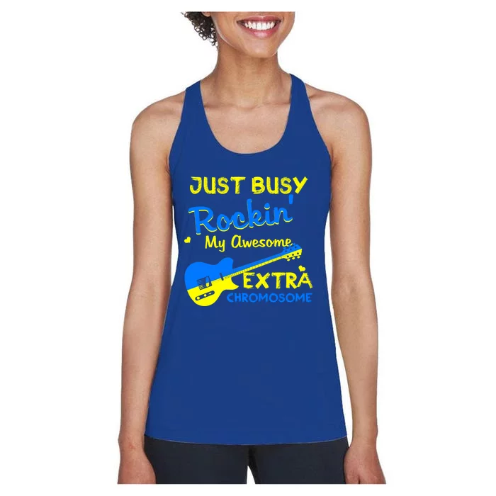 Down Syndrome Awareness Rockin Extra Chromosome 3 21 Gift Women's Racerback Tank