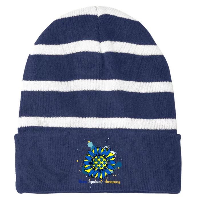 Down Syndrome Awareness Sunflower Striped Beanie with Solid Band