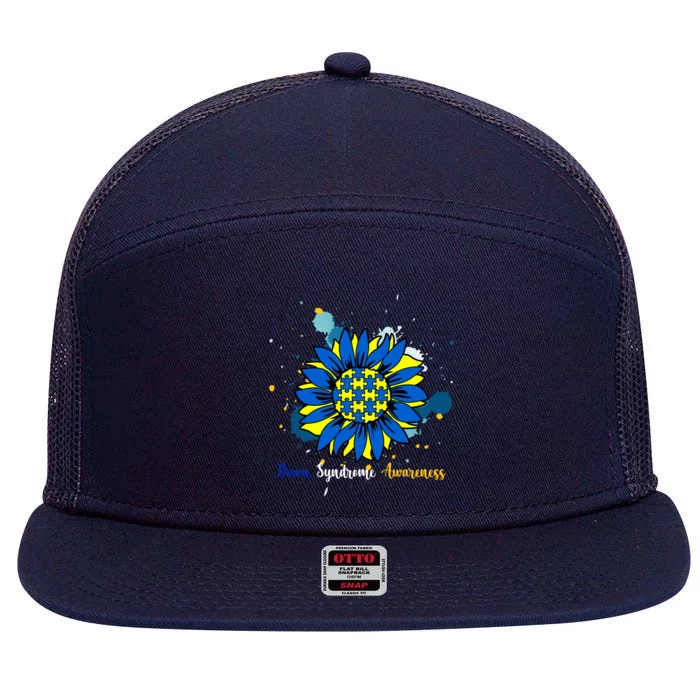 Down Syndrome Awareness Sunflower 7 Panel Mesh Trucker Snapback Hat