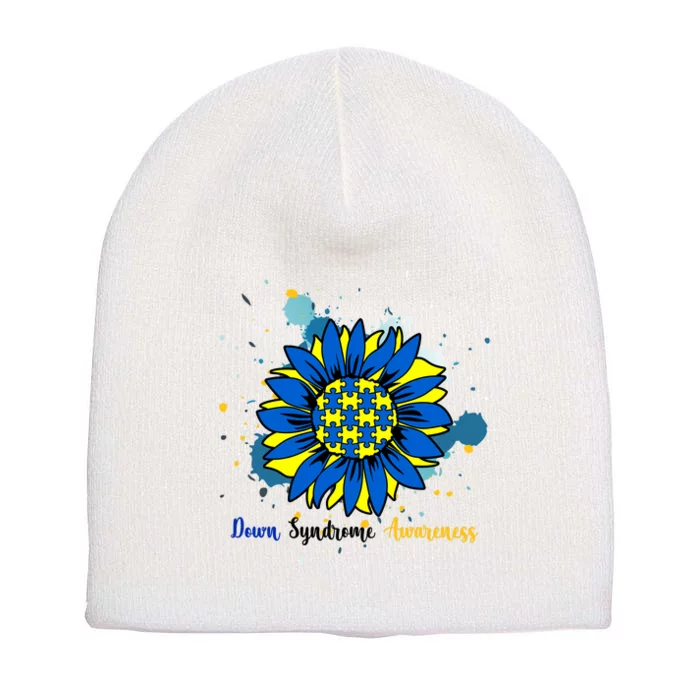 Down Syndrome Awareness Sunflower Short Acrylic Beanie