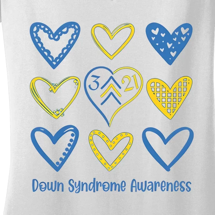 Down Syndrome Awareness Heart Lover Supporter Women's V-Neck T-Shirt