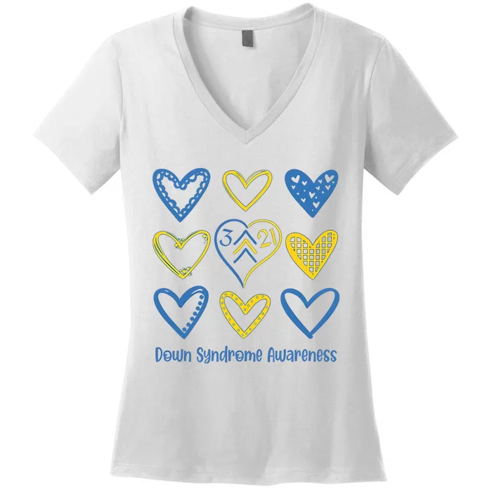 Down Syndrome Awareness Heart Lover Supporter Women's V-Neck T-Shirt