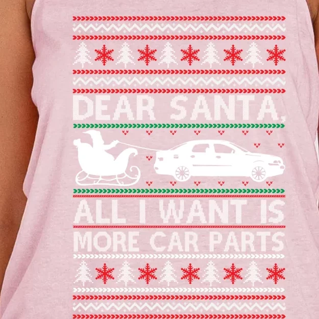 Dear Santa All I Want Is More Car Parts Christmas Cute Gift Women's Knotted Racerback Tank