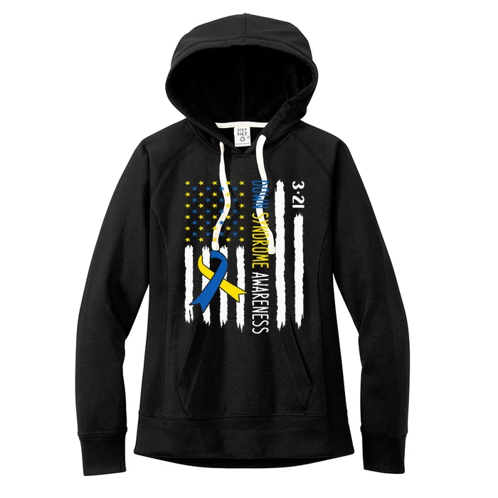 Down Syndrome Awareness Us Flag Trisomy 21 Women's Fleece Hoodie