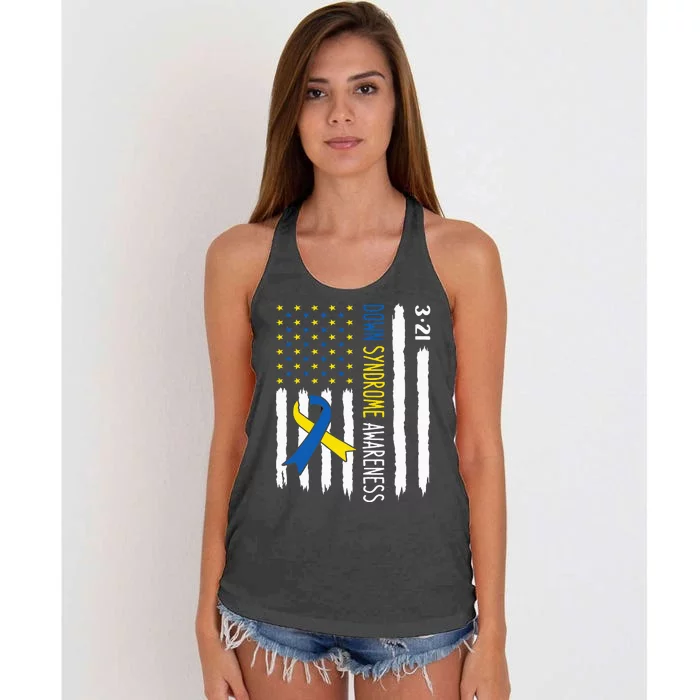 Down Syndrome Awareness Us Flag Trisomy 21 Women's Knotted Racerback Tank