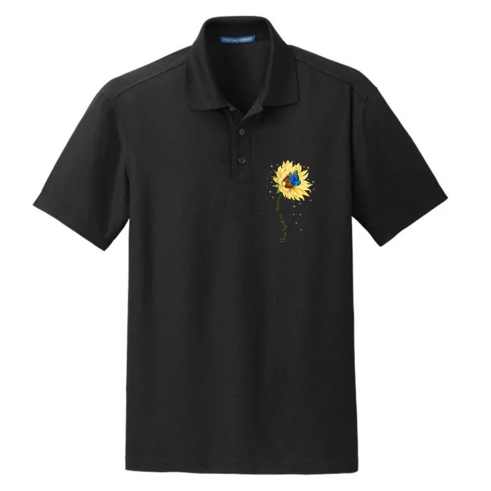 Down Syndrome Awareness Sunflower Butterfly Dry Zone Grid Performance Polo