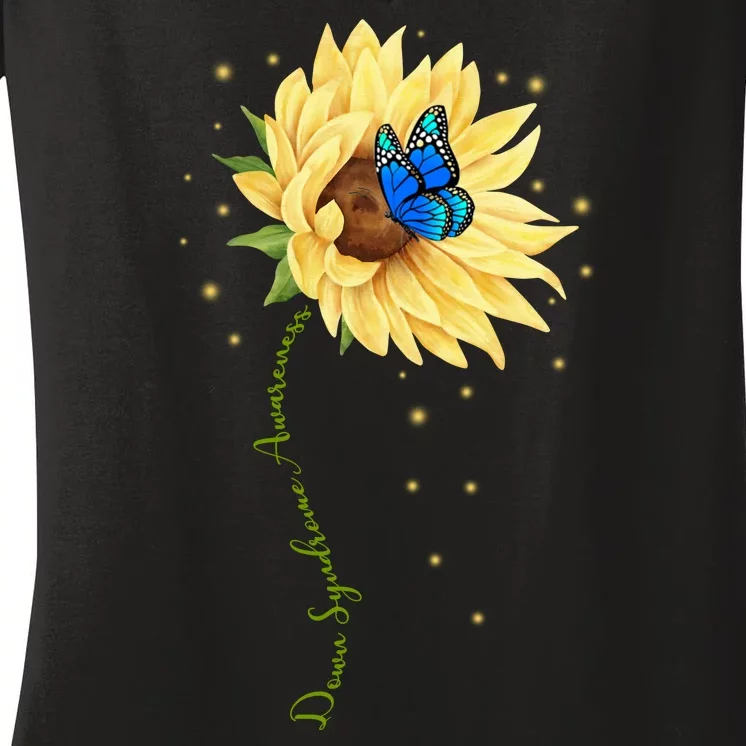 Down Syndrome Awareness Sunflower Butterfly Women's V-Neck T-Shirt