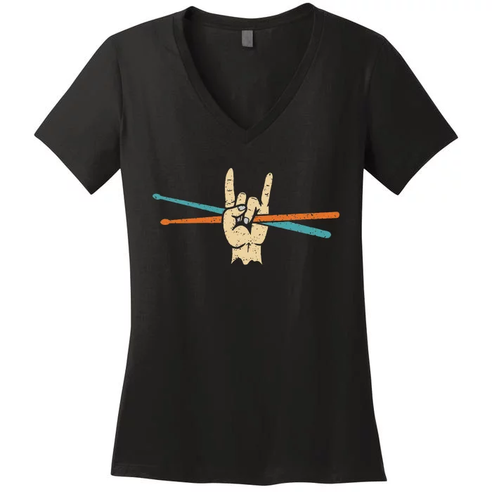 Drum Sticks Art Percussion Drum Player Women's V-Neck T-Shirt