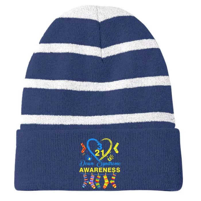 Down Syndrome Awareness Colorful Socks Striped Beanie with Solid Band