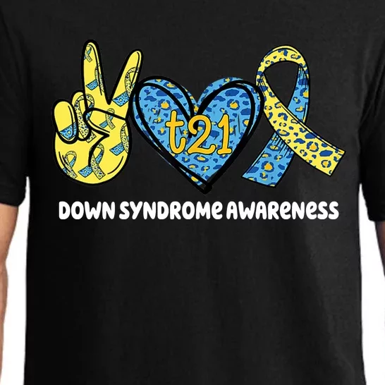 Down Syndrome Awareness T21 Peace Love Ribbon Pajama Set