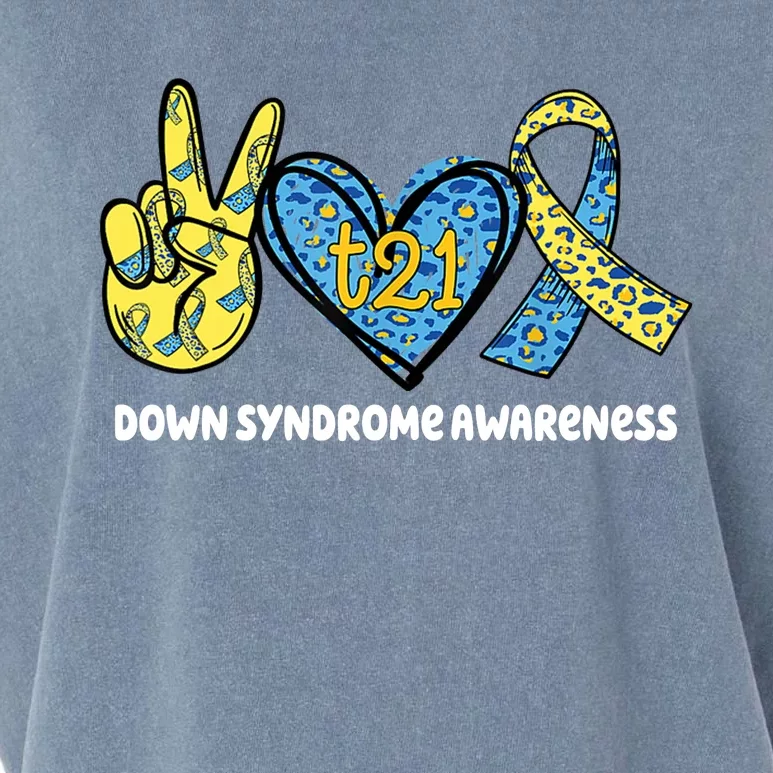 Down Syndrome Awareness T21 Peace Love Ribbon Garment-Dyed Women's Muscle Tee