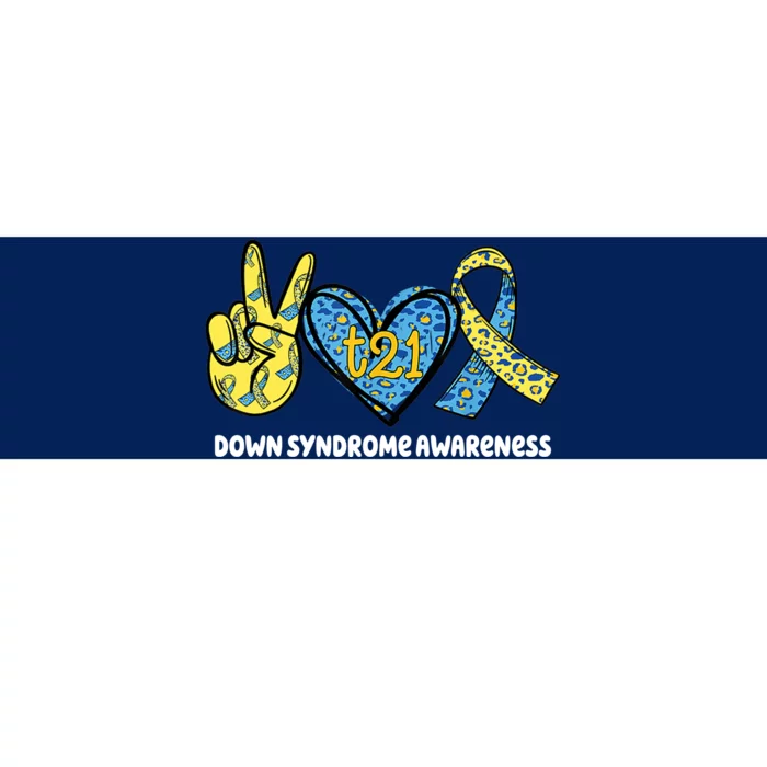 Down Syndrome Awareness T21 Peace Love Ribbon Bumper Sticker