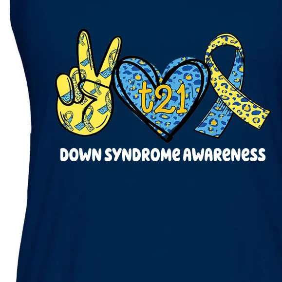 Down Syndrome Awareness T21 Peace Love Ribbon Ladies Essential Flowy Tank