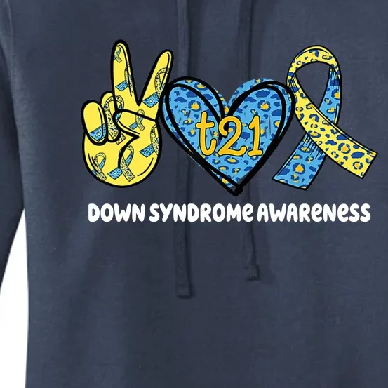 Down Syndrome Awareness T21 Peace Love Ribbon Women's Pullover Hoodie