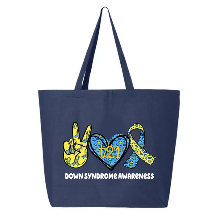 Down Syndrome Awareness T21 Peace Love Ribbon 25L Jumbo Tote