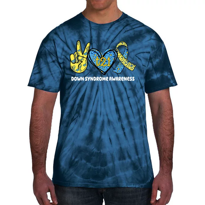 Down Syndrome Awareness T21 Peace Love Ribbon Tie-Dye T-Shirt