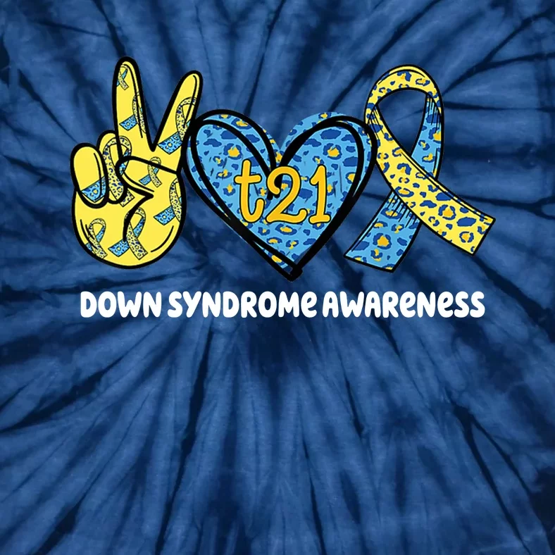 Down Syndrome Awareness T21 Peace Love Ribbon Tie-Dye T-Shirt