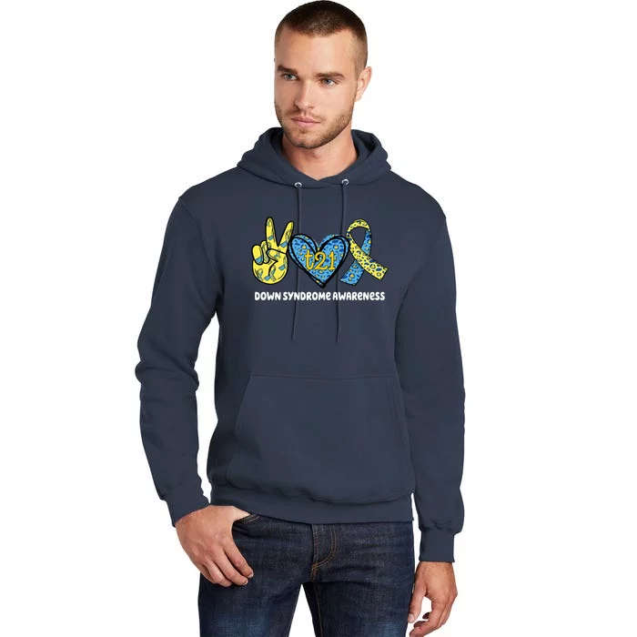 Down Syndrome Awareness T21 Peace Love Ribbon Tall Hoodie