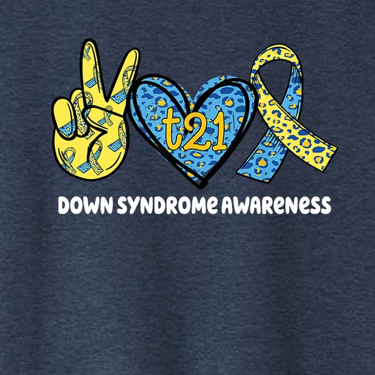 Down Syndrome Awareness T21 Peace Love Ribbon Women's Crop Top Tee